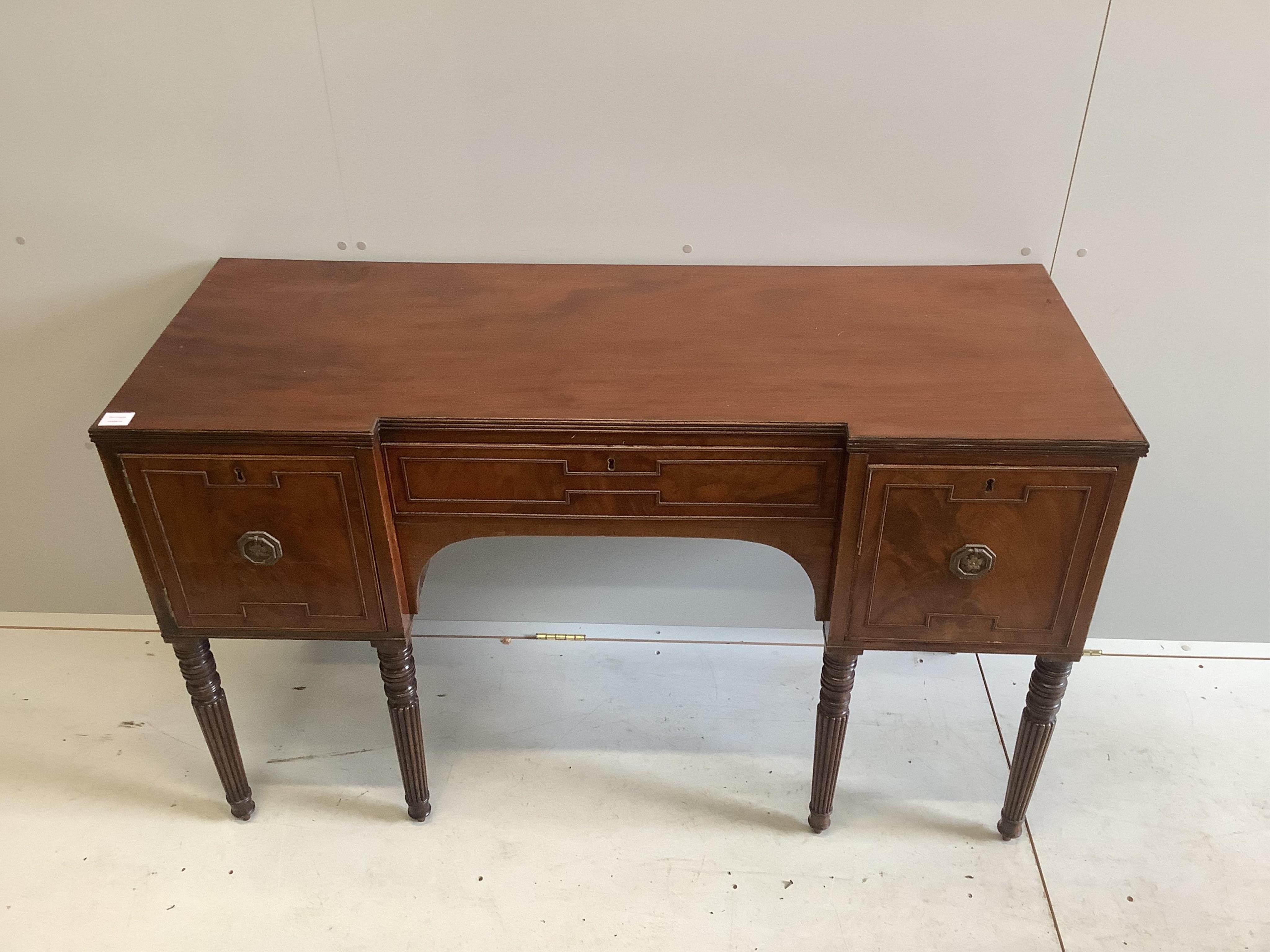 A Regency mahogany inverse breakfront sideboard, width 143cm, depth 55cm, height 86cm. Condition - fair to good